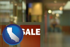 california map icon and a department store display advertisement