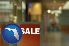 florida map icon and a department store display advertisement