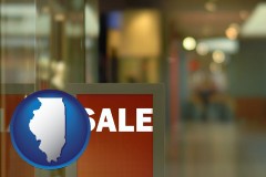 illinois map icon and a department store display advertisement