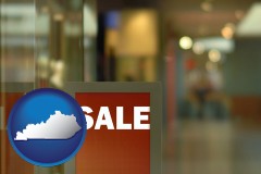 kentucky map icon and a department store display advertisement