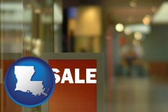 louisiana map icon and a department store display advertisement