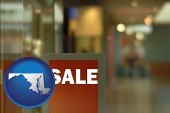 maryland map icon and a department store display advertisement