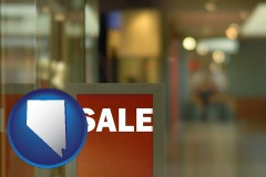 nevada map icon and a department store display advertisement