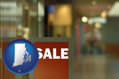 rhode-island map icon and a department store display advertisement