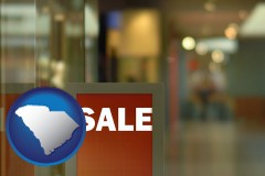south-carolina map icon and a department store display advertisement