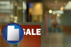 utah map icon and a department store display advertisement