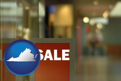 virginia map icon and a department store display advertisement