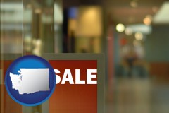washington map icon and a department store display advertisement